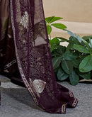 Wine Georgette Foil Printed Lace Saree