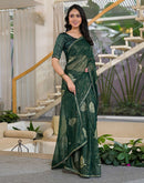 Green Georgette Foil Printed Lace Saree