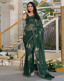 Green Georgette Foil Printed Lace Saree