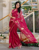 Rani Pink Georgette Foil Printed Lace Saree