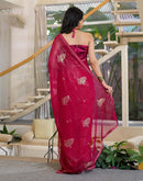 Rani Pink Georgette Foil Printed Lace Saree