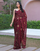 Magenta Chiffon Foil Printed Saree