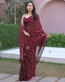 Magenta Chiffon Foil Printed Saree