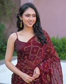 Magenta Chiffon Foil Printed Saree