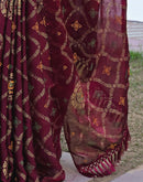 Magenta Chiffon Foil Printed Saree