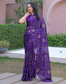 Violet Chiffon Foil Printed Saree