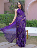 Violet Chiffon Foil Printed Saree