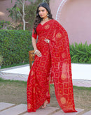 Red Chiffon Foil Printed Saree