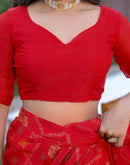 Red Chiffon Foil Printed Saree