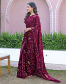 Dark Purple Chiffon Foil Printed Saree
