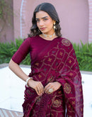 Dark Purple Chiffon Foil Printed Saree