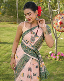 Peach Linen Printed Saree