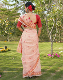 Peach Linen Printed Saree