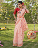 Peach Linen Printed Saree