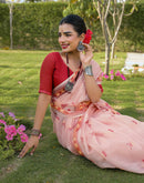Peach Linen Printed Saree