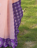 Peach Linen Printed Saree
