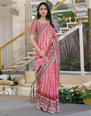 Pink Chiffon Printed Lace Saree