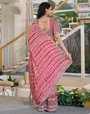 Pink Chiffon Printed Lace Saree