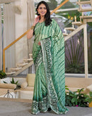 Pista Green Chiffon Printed Lace Saree