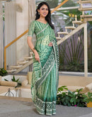 Pista Green Chiffon Printed Lace Saree