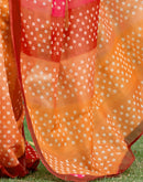 Vat Savitri Special Orange Linen Bandhani Printed Saree