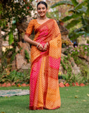 Vat Savitri Special Orange Linen Bandhani Printed Saree