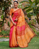 Vat Savitri Special Orange Linen Bandhani Printed Saree