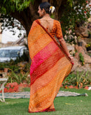 Vat Savitri Special Orange Linen Bandhani Printed Saree