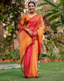 Vat Savitri Special Orange Linen Bandhani Printed Saree