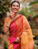 Vat Savitri Special Orange Linen Bandhani Printed Saree