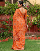 Vat Savitri Special Light Orange Linen Bandhani Printed Saree
