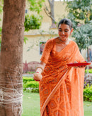 Vat Savitri Special Light Orange Linen Bandhani Printed Saree