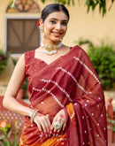 Vat Savitri Special Orange Linen Bandhani Printed Saree