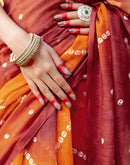 Vat Savitri Special Orange Linen Bandhani Printed Saree