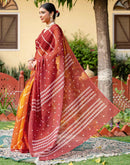 Vat Savitri Special Orange Linen Bandhani Printed Saree