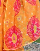 Vat Savitri Special Orange Linen Bandhani Printed Saree
