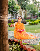 Vat Savitri Special Orange Linen Bandhani Printed Saree