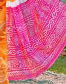 Vat Savitri Special Light Orange Linen Bandhani Printed Saree