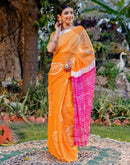 Vat Savitri Special Light Orange Linen Bandhani Printed Saree