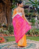 Vat Savitri Special Light Orange Linen Bandhani Printed Saree