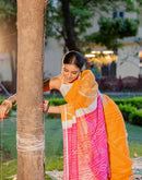 Vat Savitri Special Light Orange Linen Bandhani Printed Saree