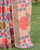 Vat Savitri Special Peach Linen Bandhani Printed Saree