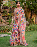 Vat Savitri Special Peach Linen Bandhani Printed Saree