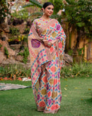Vat Savitri Special Peach Linen Bandhani Printed Saree