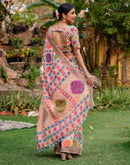 Vat Savitri Special Peach Linen Bandhani Printed Saree