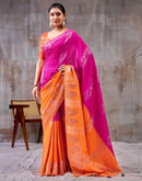 Dark Pink Chinnon Chiffon Woven Saree