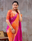 Dark Pink Chinnon Chiffon Woven Saree