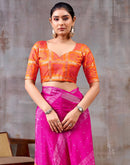 Dark Pink Chinnon Chiffon Woven Saree