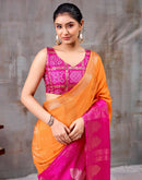Orange Chinnon Chiffon Woven Saree