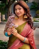 Olive Green Chiffon Ombre Zari Stripe Saree